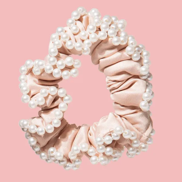 Hand Beaded Scrunchies (colour - light pink)