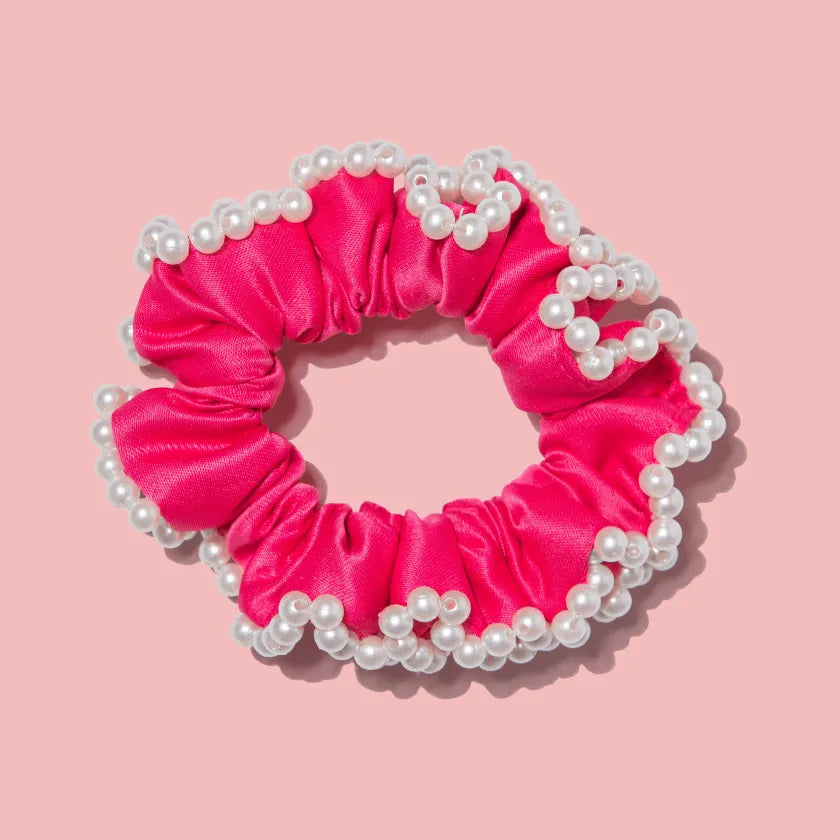Hand Beaded Scrunchies (colour - bubblegum pink)