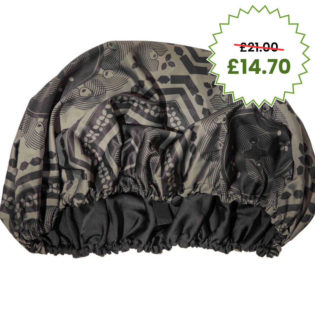SATIN BONNET - BLACK & GREY.