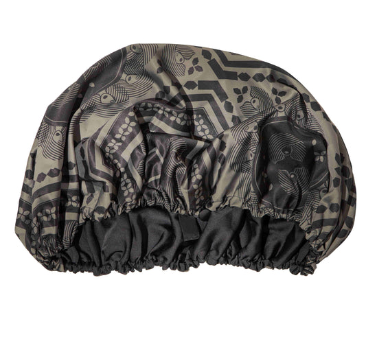 SATIN BONNET - BLACK AND GREY