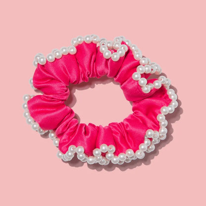 Hand Beaded Scrunchies (colour -  bubblegum pink)